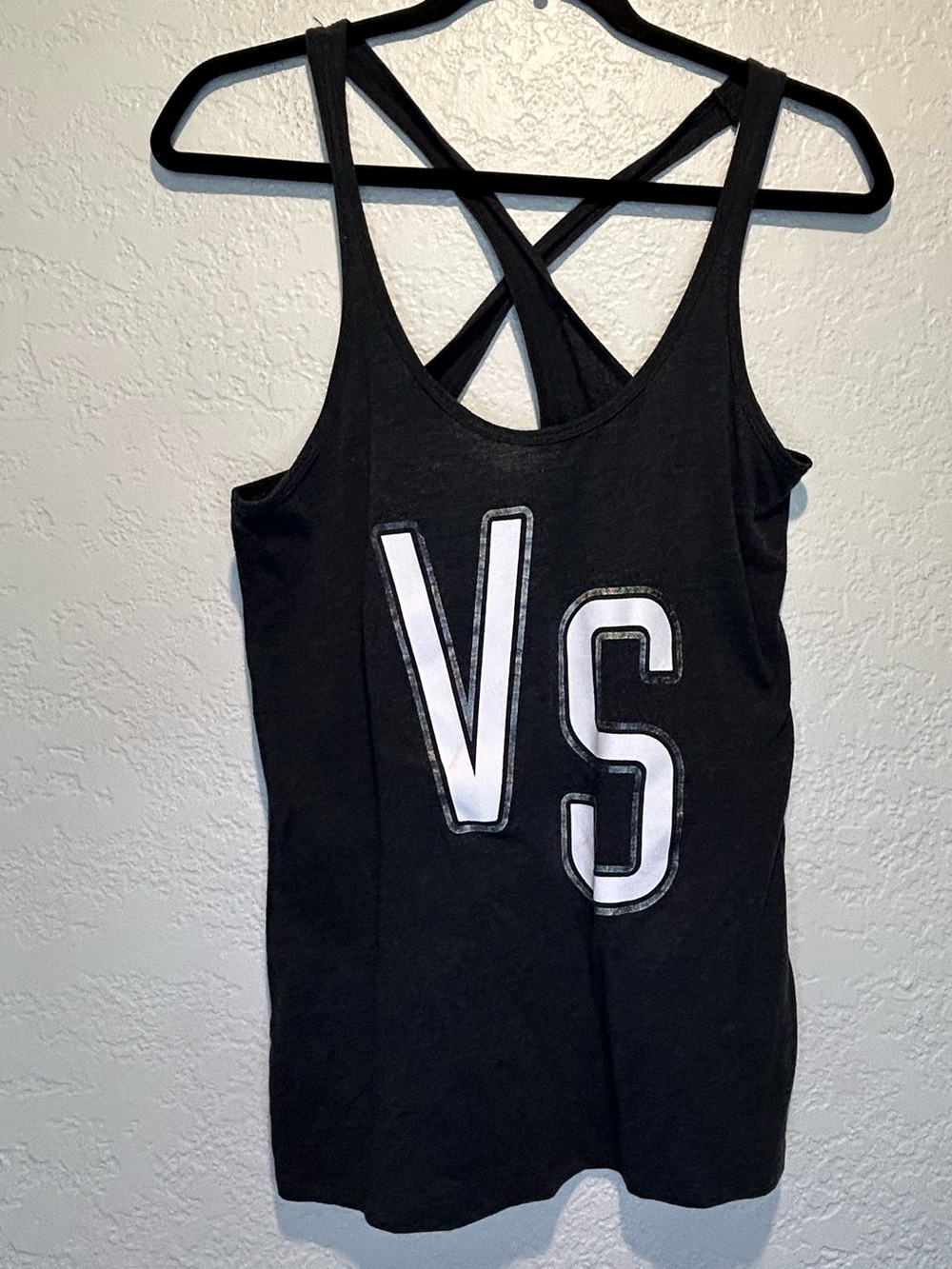 Victoria's Secret Black Tank Top with White VS Logo and Crisscross Back